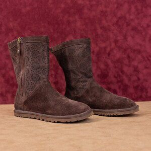 UGG Women Lo Pro Short Perf Dark Brown Suede Zip Ankle Boots sz 7US EUR38